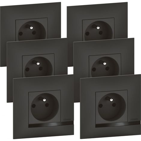 Lot de 6 prises de courant Altège 16A avec connexion bornes automatiques livrés avec plaques finition Nuit (BTAL62SL)