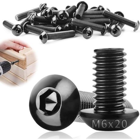 30 schwarze Flachkopf-Linsenschrauben, M6 x 20 mm - Edelstahl, geeignet für Heimwerkerprojekte. (1/5)