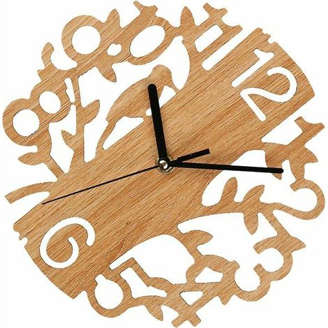 Horloge murale en bois Bird Piece, horloge murale décorative naturelle, horloge à suspendre créative (1/4)