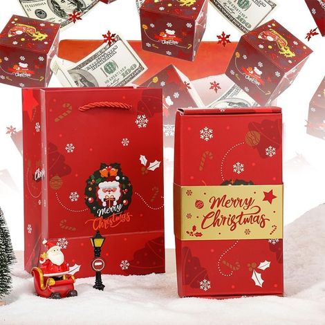 Boîte cadeau de Noël, explosion, cadeau d'argent, boîte surprise, DIY, pliable, album photo pour cadeaux de Noël (rouge) (1/5)
