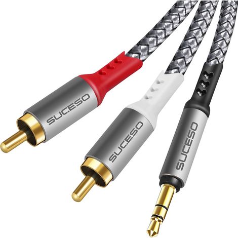 Câble Jack 3.5mm vers 2 RCA Mâles Adaptateur RCA Audio Stéréo Câble Cinch Nylon Compatible avec Téléphone iPod Amplificateur Chaîne HiFi Home Cinéma TV DVD Autoradio Enceinte Barre de Son - 5M (1/5)