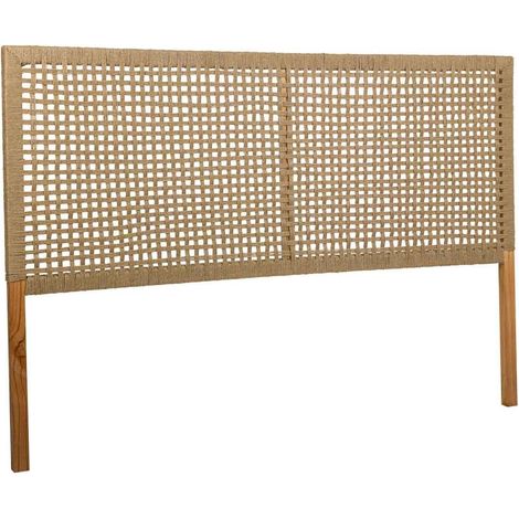 Cabezal de la cama de madera y cuerda trenzada marrón 160x3x110 (1/5)