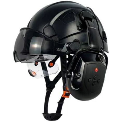 Casque De Chantier Avec Visière Et Bluetooth, Protection Auditive SNR 26dB, Ventilé ANSI, Noir CR08