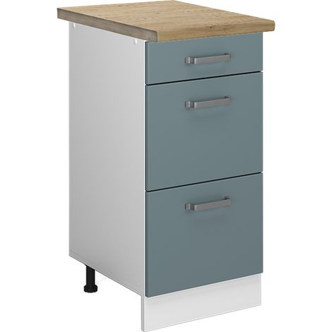 Meuble cuisine R-Line, Bleu-gris, 40 cm avec tiroirs, PT Chêne, Vicco