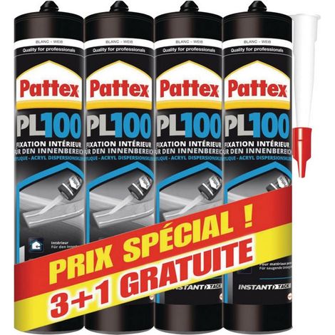 Adesivo PL100 PATTEX - serbatoio alto - bianco - set 3+1 - 798270