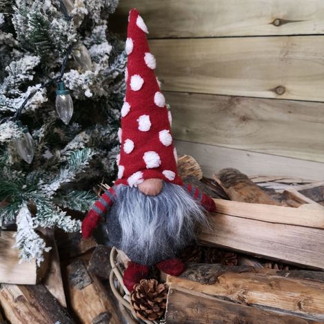 32cm Festive Christmas Red & Grey Bearded Gonk with White Polka Dot Hat (1/5)