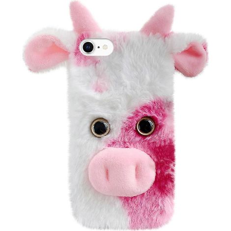 Coque de téléphone en peluche vache adorable, compatible avec les iPhone 7, 8 et SE 2020-Apple iPhone 7 8 SE 2020-Pink (1/2)