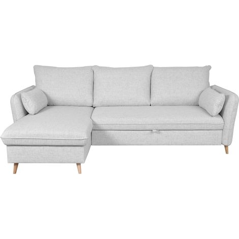 Sofá cama con chaise longue a la derecha y canapé gris claro - DRISS