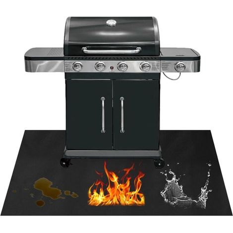 Tapis de barbecue, tapis de barbecue d'extérieur 90 × 120 cm, tapis de barbecue imperméable et durable, tapis de foyer, tapis ignifuge pliable, adapté au barbecue, au soudage, au foyer et à la cheminé (1/4)