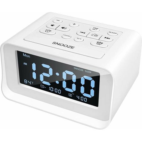 Clock Radio with Dual Alarms, Digital Alarm Clock with 2 USB Charging Ports, 0-100% Dimmable, FM Sleep Timer, 6 Ringtones, Adjustable Volume, Indoor Thermometer, Snooze Function（White） (1/5)