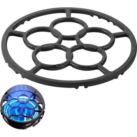 Support Universel en Fonte pour Plaques de Cuisson - Anneau de 18.5 cm avec 8 Fentes de Fixation pour Cafetière, Petit Pot, Gril, Wok, Cuisine et Fritures au Gaz. (1/5)