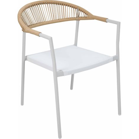 Chaise de jardin en métal et rotin synthétique avec accoudoirs blanc