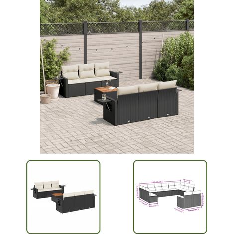 The Living Store Salon de jardin 7 pcs avec coussins noir résine tressée - Salon De Jardin - Meuble Extérieur - Set Salon - Résine Tressée - Rotin Synthétique (1/3)