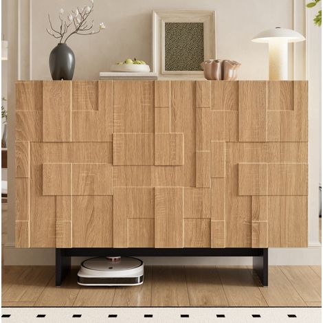 MEUBLIV Aparador 120x35,5x90,5 cm natural y negro – 4 cajones, 2 puertas (1/5)