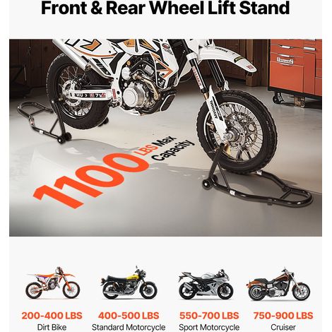 Béquille Roue Avant et Arrière, Lève Moto Charge 499 kg, avec Fourche Avant Double, Fourche Arrière U+L, Bras Oscillant, Compatible… (1/5)