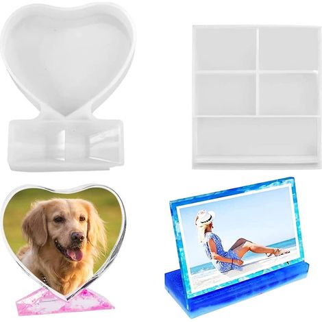 Ensemble de 2 moules en résine époxy pour cadres photo, décoration photo, moule en silicone en forme de cœur, moule photo rectangulaire (1/5)