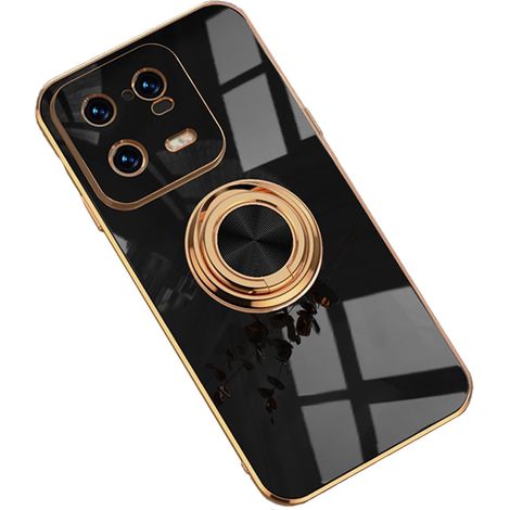 FUNDA PARA XIAOMI 13 PRO NEGRA CON ANILLO PROTECTOR TRASERO DE SILICONA DORADO (1/2)