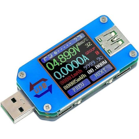 Multimètre USB, wattmètre CC 4-24 V 5 A avec écran LCD, affichage de la tension et du courant USB-A et USB-C, testeur de vitesse de charge pour câble de charge - JBMEDIA (1/4)