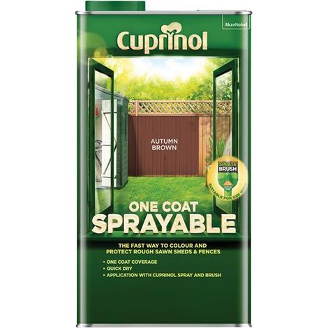 Cuprinol 5355968 One Coat Sprayable Fence Treatment Autumn Brown 5 litre CUPNSFTAB5L