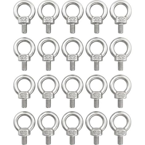 Lot de 20 Boulons à œil M6 inoxydable 304,Vis à Anneau Résistante à Rouille,Charge Maximale 65kg,Filetage 12mm pour Fixation Murale,Suspension d'Outils et Bricolage Polyvalent (1/5)