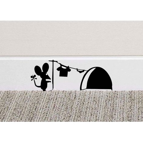 1 autocollant mural en vinyle, trou de souris, 18 cm x 7 cm, noir, pour plinthes et murs lisses (1/5)