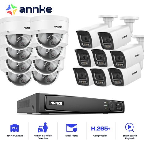 ANNKE Kit de vidéosurveillance Filaire,16CH NVR avec 16X 12MP Caméra Vision Nocturne Couleur,Détection Mouvement,8 Tower+8 Balle (1/5)