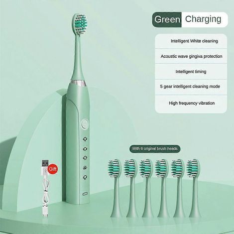 Brosse à dents électrique vibrante à poils souples, rechargeable, automatique et ultrasonique pour adultes (1/4)