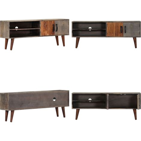 Meuble TV Gris 130x30x46 cm Bois massif de manguier brut - Meuble Tv - Meuble Televison - Meuble Salon - Mobilier - Bois Massif - Home & Living (1/5)