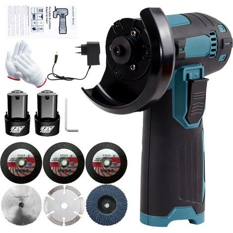 Mini Angle Grinder, Professional 12V Cordless Angle Grinder, 19500RPM, ⌀76 mm, Grinder with 2 Batteries, 3 Cutting Discs, for Cutting, Polishing and Sanding (1/5)