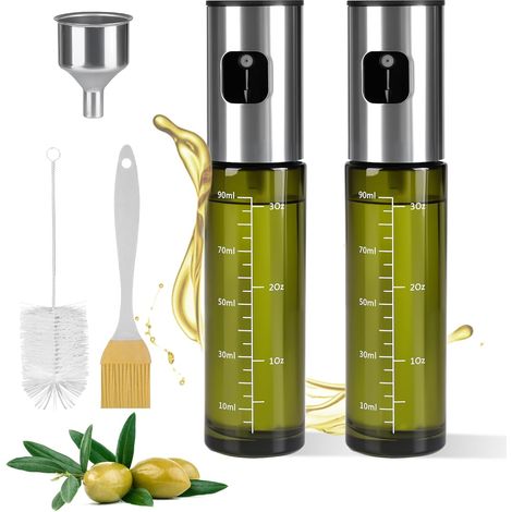 2PCS Spray Huile Cuisine 100ml, Vaporisateur d'huile d'olive en Verre Vert avec Protection UV, Pulverisateur Huile Cuisine pour Air Fryer, Cooking, avec Grand Entonnoir (1/5)