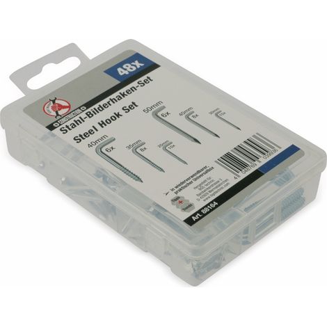 Bgs Technic – Lot de 48 crochets à tableau acier – 6 crochets à visser 25mm, 35mm, 40mm – 6 crochets à clouer 30mm, 40mm, 50mm