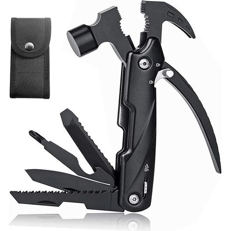 Couteau Pliant Pince Multifonction, Marteau Multifonction 12 en 1, Marteau Multifonction, Pince Multifonction en Acier Inoxydable, pour Activités Extérieures, Camping, Randonnée