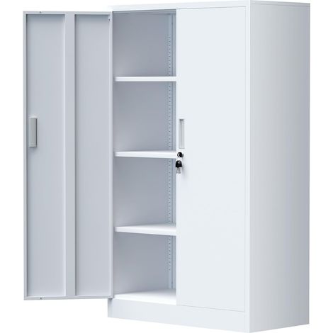 Armoire de Rangement en Métal avec 3 Étagères Réglables en Hauteur, Armoire de Bureau Métallique Verrouillable pour Bureau, Salon, Garage (Blanc) (1/5)