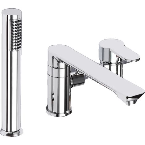 Grifo de baño de cobre de 3 orificios, 24 cm de largo, 22 cm de altura de ducha, giratorio 360°, para piscinas de hotel. (1/5)