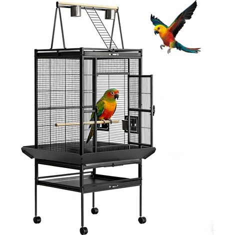 Cage à Oiseaux 68" H Grande Volière Roulante avec Plateforme de Jeu, Inséparables – Habitat Intérieur Spacieux (1/5)