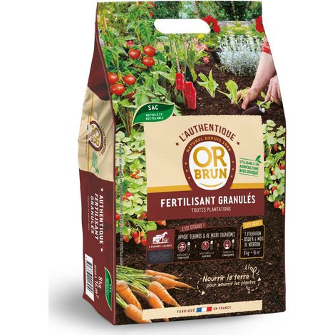 Fertilisant granulés 8 kg – Engrais naturel à base de fumiers et algues – Libération contrôlée des nutriments – Pour cultures florissantes – Or Brun