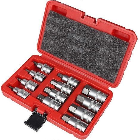 Jeu de 12 douilles Allen 1/2", douilles hexagonales de 5, 6, 7, 8, 10, 12, 14, 16, 17, 18, 19 et 22 mm, avec étui en plastique. (1/3)