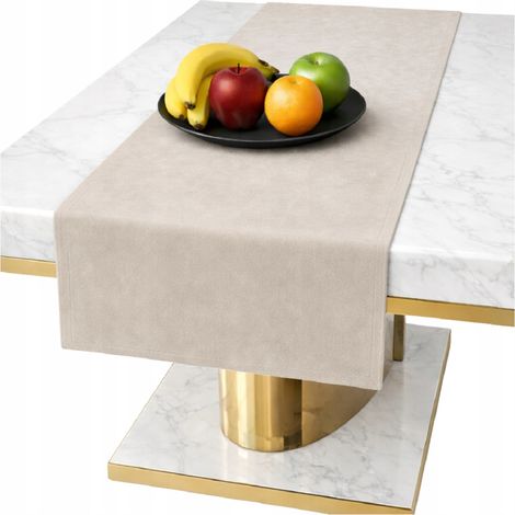 Runner da tavola in velluto beige chiaro per tavolo 40x140, liscio, classico, elegante beige