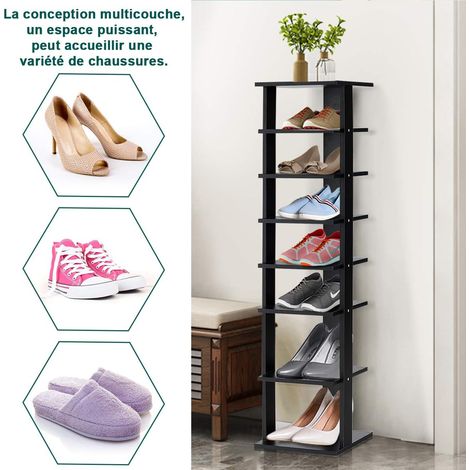 Costway – Meuble à chaussures 7 niveaux peu encombrant – Rangement d'angle 27 x 26 x 110 cm – MDF noir – Installation facile et design moderne (1/5)