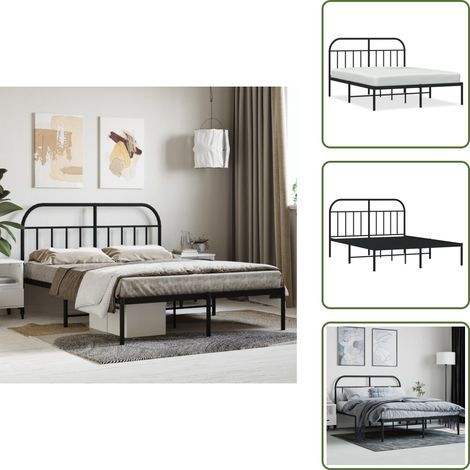 Bettgestell mit Kopfteil Metall Schwarz 140x200 cm - Metallbettfundament - Doppelbett - Boxspringrahmen - Schwarzes Bettgestell - Bettrahmen Schwarz