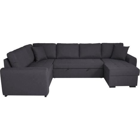 Canapé d'angle panoramique convertible réversible - Tissu Gris - L 313 x P 213 x H 90 cm - HAMILTON - Fabriqué en Ukraine (1/5)