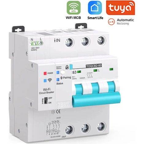 Tuya Interruttore Automatico MCB da 63A Smart WIFI con Contatore di Energia 3 Pulsanti