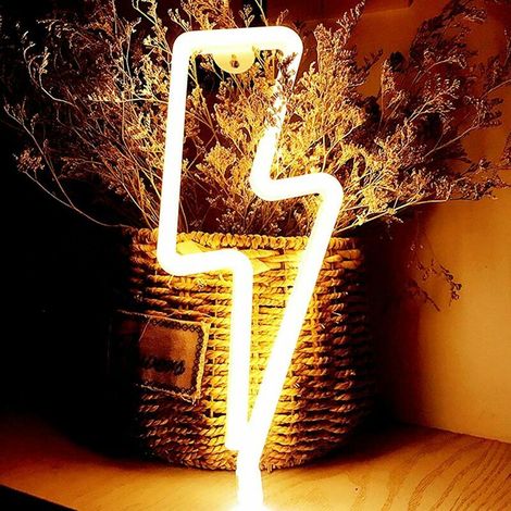 Eclair Neon,LED forme de foudre enseigne au néon,Néon batterie/USB lumière de nuit ,LED Lightning Sign Decor Light, art décoratif lumières décor pour chambre de fournitures de fête (Blanc Chaud) (1/5)