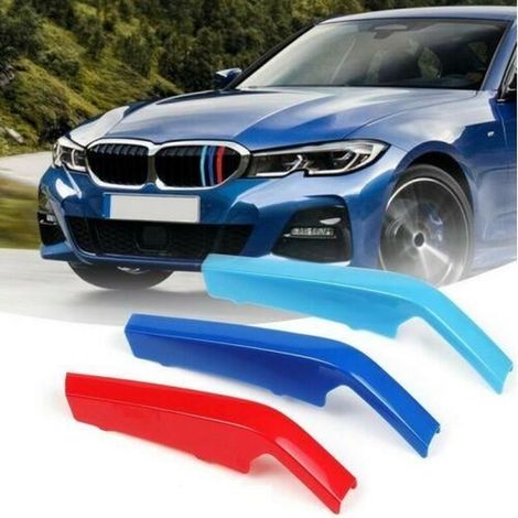 3 x M-Couleur Sport Rayures badge Avant Garniture Calandre Grill Trim Décoration Pour BMW Série 3 G20 2019-2021 (8Grille)