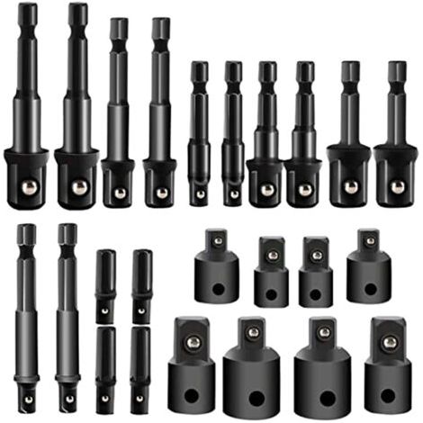 Kit portable de 24 rallonges et adaptateurs pour douilles à percussion, avec queue hexagonale, pour perceuse. (1/5)