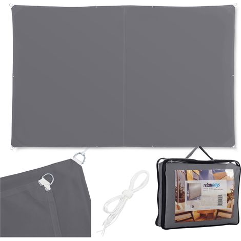 Relaxdays Sonnensegel, 4x6 m, Polyester, wasserdicht, Segeltuch Ösen & Spannseile, Sonnentuch rechteckig, dunkelgrau