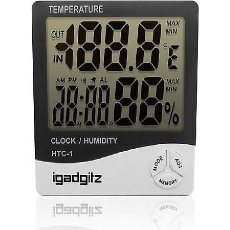 TrAdE Shop Traesio - Termometro Igrometro Htc1 Da Interno Digitale Temperatura Umidita' Ora Data Casa -