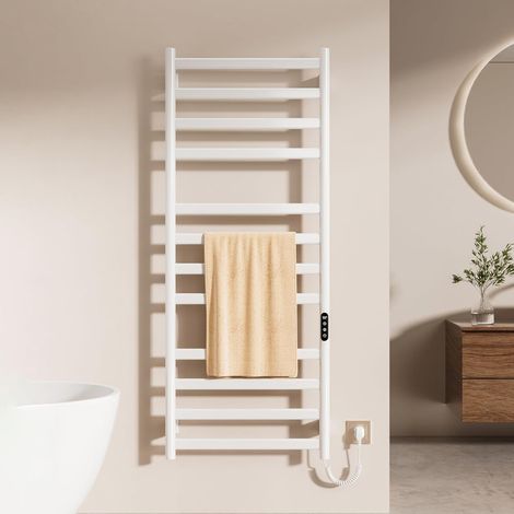 Sèche-Serviette,1300×520 mm chauffe serviette salle de bain,Avec écran tactile,minuterie et température réglable radiateur seche serviette electrique salle de bain,seche serviette electrique Blanc
