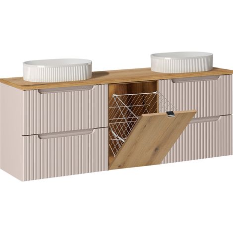 Meuble double vasque 160cm panier à linge Riva Cachemire et Bois (1/5)