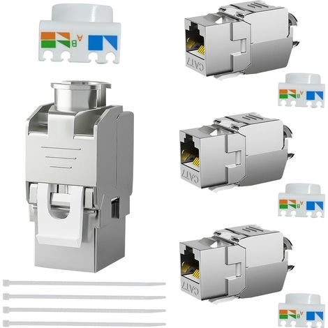 Module de prise Keystone CAT 7 pour câble d'installation CAT7 CAT6 CAT6a Transmission haute vitesse 10 Gbps, blindage STP, prise RJ45 pour panneaux de brassage et prises réseau - 4 pièces (1/5)